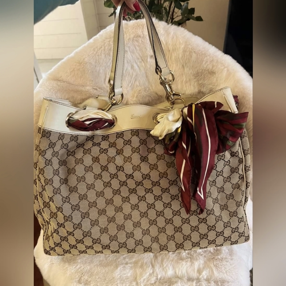 Authentic Gucci Positano Large canvas scarf tote bag